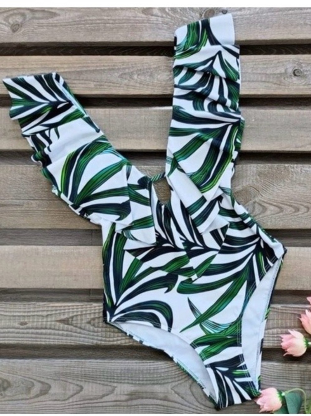 Green Leaf Print One-Piece Swimsuit